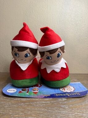 Elf On The Shelf Slippers Kids 9-10 Red White Santaverse Christmas Holiday